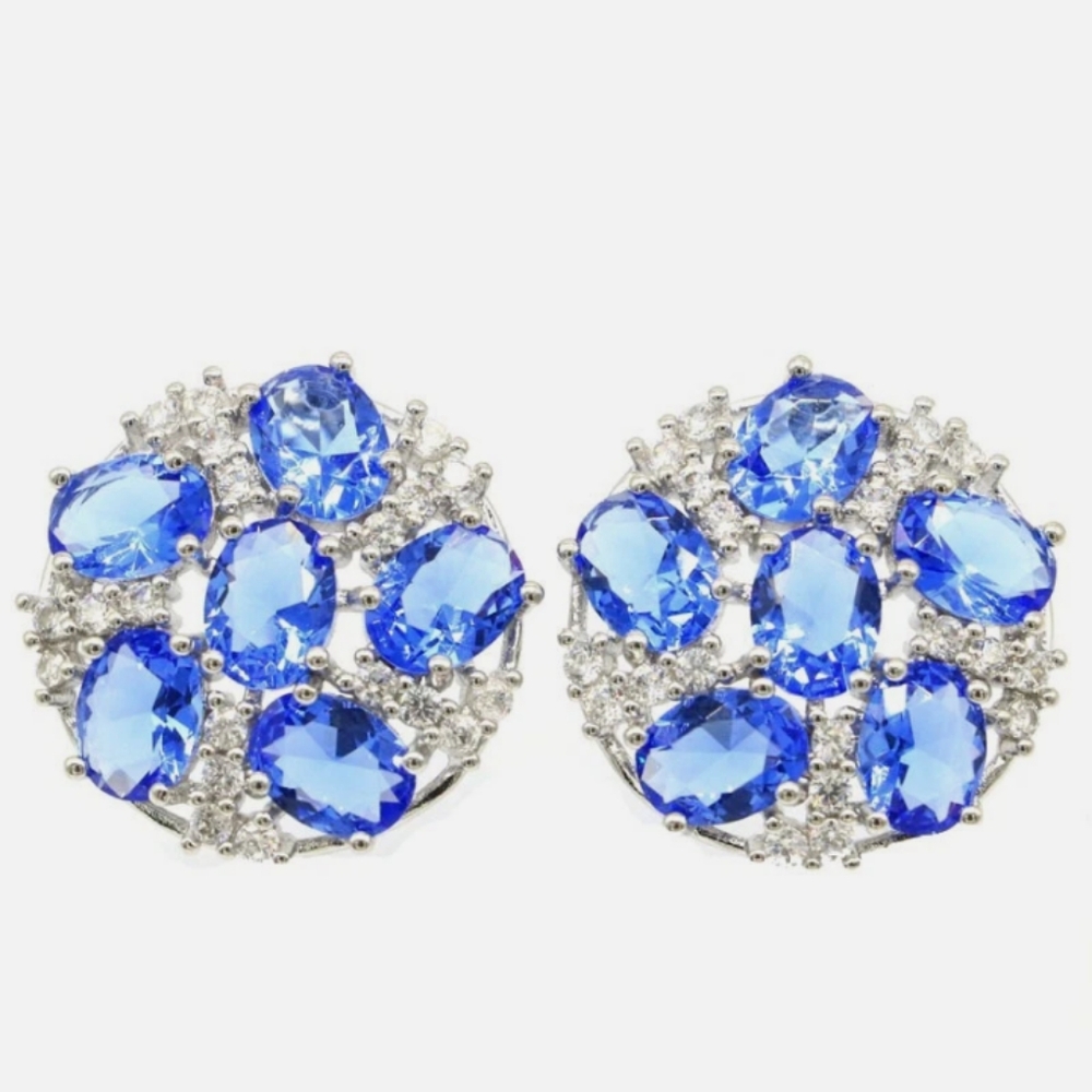 New Blue Violet Tanzanite Cz Sterling Silver Post Earrings 24x24mm